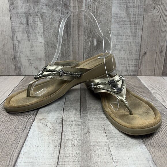 Minnetonka Women's Silverthorne Thong Sandals Flip Flops Leather Gold Size 9 - Picture 2 of 13